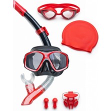 Özgürce 6 Parça Şnorkel Seti - Dalış Gözlüğü, Yüzme Gözlüğü, Bone, Kulak ve Burun Tıkacı