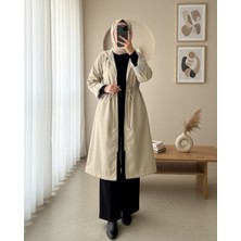 Moda Morfo Belden Sıkmalı Kapitone Astarlı Kapşonlu Trençkot -Taş