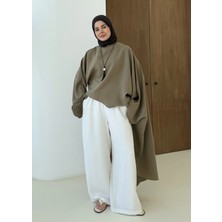 Moda Aksa 7147 Arabik Asimetrik Üst Zeytin