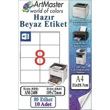ArtMaster A4 Hazır Beyaz Etiket 105X72MM 10 Sayfa 1 Paket 8 Li Kendinden Yapışkanlı Fotokopi Lazer Inkjet Kağıdı Yazıcılar Için