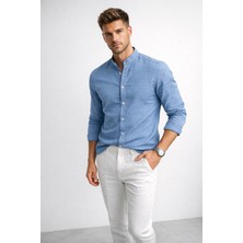 Polo State Erkek Indigo Hakim Yaka Keten Gömlek