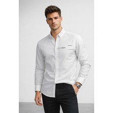 Polo State Erkek Beyaz Regular Fit Minimal Nakış Detaylı Gömlek