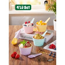 Muf Home Qlux Ideas 9 Parça Renkli Dondurma Kasesi Seti - 4 Kişilik Külah Desenli Sunum Kaseleri, Servis Kaşığı ve Kaşık Seti