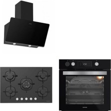 Silverline Buhar Destekli + Airfryer 3457 Soho - CS5365B01 Woklu - BO65P4B01 Siyah Cam Ankastre Set