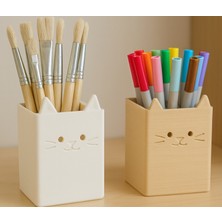 3D Baskı Zamanı Minimalist Kedi Kalemlik - Sevimli Masa Düzenleyici - Estetik Ofis ve Sanat Malzemesi Kutusu - 3D Yazıcı Modeli Stl