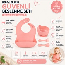 Jojobebek Çocuk Silikon Mama Önlüğü, Silikon Vakumlu Kase, Silikon Kaşık ve Çatal / Pembe