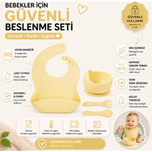Jojobebek Çocuk Silikon Mama Önlüğü, Silikon Vakumlu Kase, Silikon Kaşık ve Çatal / Sarı