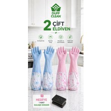 Duff Clean 2 Çift Uzun Kollu Bulaşık Eldiveni + Sünger Hediyeli