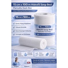 Poyraz Market 15 cm x 100 M Hidrofil Sargı Bezi Pamuklu Gazlı Bez Uzun Metraj Medikal Sarım Bezi