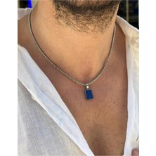 Fjellor Finrod Erkek Minimal Dikdörtgen Lacivert Lapis Lazuli Doğal Taş Uçlu Çelik Kolye
