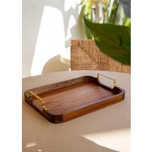 Özgürce Şık Metal Kollu Akasya Tepsi 30X23 Cm, Pratik ve Dayanıklı Tasarım