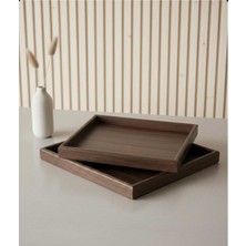 Özgürce Iki Parça Lüx Bambu Ahşap Tepsi Seti 25X35 ve 20X30, Koyu Kahve