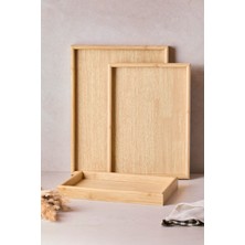 Özgürce Bambu Ahşap Tepsi Seti, 3'lü, 30X35X40 Cm, Şık ve Doğal Tasarım