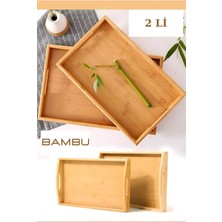 Özgürce 2'li Bambu Ahşap Dikdörtgen Servis Tepsi 33CM & 40CM, Şık ve Fonksiyonel
