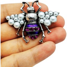 BB Bi Butik Shop Inci Kanatlı ve Mor Işıltılı Kraliçe Arı Broş