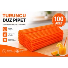 Ege Toptan     100 Adet Turuncu Düz Pipet Kalın Plastik Içecek Pipeti Tek Kullanımlık