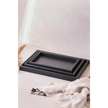 Özgürce Şık Siyah 3'lü Ahşap Tepsi Seti 30X35X40 cm