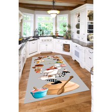 Özgürce Dijital Baskılı Pasta Şef Desenli Yıkanabilir Kaymaz Taban Mutfak Halısı