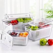 Aksoy Homestyle Kapaklı Süzgecli Buzdolabı Düzenleyici Orgenizer Seti - Meyve & Sebze Saklama Kutu