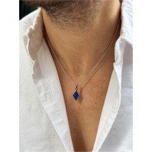 Fjellor Glóin Erkek Lacivert Lapis Lazuli Doğal Taşlı Baklava Model Paslanmaz Çelik Kolye