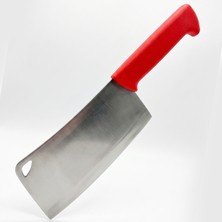 Teknik Durak Profesyonel Kasap Zırhı - Kırmızı Saplı Paslanmaz Çelik Et Satırı - Mutfak ve Şef Bıçağı