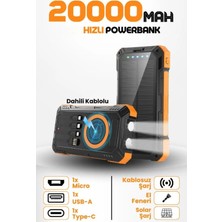 Ensiga Solar Powerbank 20000MAH Süper Hızlı Şarj Kablosuz Şarjlı Fenerli Taşınabilir Şarj Cihazı