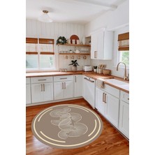 Özgürce Baskılı Çerçeveli Yıkanabilir Yuvarlak Halı, Salon ve Mutfak Için