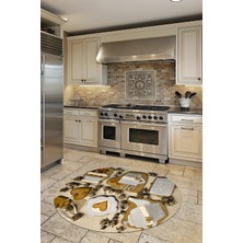 Özgürce 3D Kalp Motifli Kaymaz Taban Modern Yuvarlak Mutfak Halısı