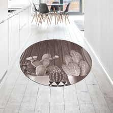 Özgürce Yıkanabilir Dijital Baskılı Yuvarlak Mutfak Halısı, Kaymaz Taban, Vizon