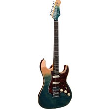 Guson Superstrat Hss Elektro Gitar Quilted Blue Burst