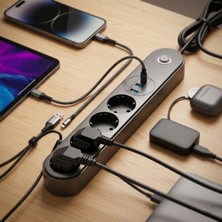 Dorasan Termal Akım Korumalı 4 Prizli USB Girişli Uzatma Kablosu - Type C ve USB Girişli