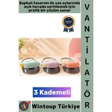 Wintoup #vantilatör Gündelik Çanta Boy Seyahat Tipi Kompakt Taşınabilir Hafif Sessiz Çalışma Yaz Serinleme Şık Sevimli Detaylı Güneş Koruyucu Şapkalı Model 3 Kademeli Şarjlı Fan Vantilatör
