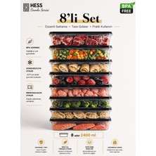 Hess Üreticiden -8 Parça- Saklama Kabı (2400MLX8) Damla Serisi Mikrodalga ve Bulaşık Makinası Uyumlu