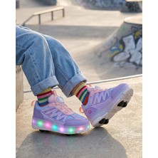 YVZ Patenli Işıklı Spor Ayakkabısı & Tekerlekli Sneakers Paten Ayakkabı Ortopedik Modeli Silikon Teker Saat Hediyeli