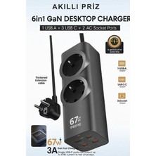 Ensiga Gan 67W Hızlı Şarjlı Akıllı Priz 6in1 Masaüstü Şarj Istasyonu 3 Usb-C 2 Priz