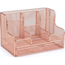 Temel Rose Gold Metal Mesh Masaüstü Organizer Çekmeceli Çok Bölmeli 25X17X16 cm 9527R