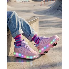 YVZ Patenli Işıklı Spor Ayakkabısı & Tekerlekli Sneakers Paten Ayakkabı Ortopedik Modeli Silikon Teker Saat Hediyeli