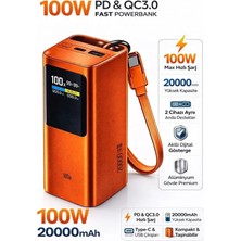 Ensiga Powerbank 20000MAH 100W Hızlı Şarj 3A Type-C Dahili Kablo Dijital Ekran Taşınabilir