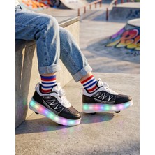 YVZ Patenli Işıklı Spor Ayakkabısı & Tekerlekli Sneakers Paten Ayakkabı Ortopedik Modeli Silikon Teker Saat Hediyeli