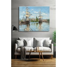 Şehber Yatay Kanvas Tablo Tekli Salon Mutfak Ofis Claude Monet Ships Riding On The Seine At Rouen