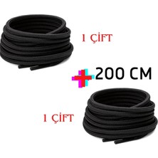 Mawrond 2 ÇİFT- 200 cm, Siyah, Fitilli Yuvarlak Bot Bağcığı, Extra Sağlam Bağcık, Ayakkabı Bağcığı, 2 Çift
