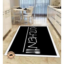 Özgürce Beyaz Kenarlı Modern Yıkanabilir Mutfak Halısı, Dekoratif Yolluk