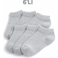 Tina Atelier 6 Çift Kız-Erkek Düz Spor Patik Çorabı Unisex (6lı Gri Set)