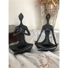 Özgürce Rahatlatıcı Yoga Mumluk ve Biblo Seti, Şık Dekoratif Çift Parça