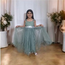 Ahsenim Bebe Tül Askı Uzun Kız Çocuk Abiye Elbise