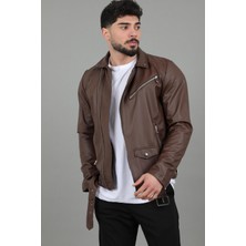 Stil Kombin Kuzey Beli Kemerli Suni Deri Ceket Bl 1261