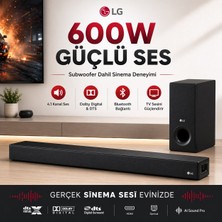 Lg 600W Yüksek Ses ve Kaliteli Soundbar, 4.1 Kanal Sinema Kalitesi, Kablosuz Bluetooth Optik ve USB