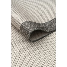 Kilim Hasır Halı Kaymaz Taban Makinede Yıkanabilir Toz Hav Vermez Çerçeveli Sisal 6651 Gri Krem