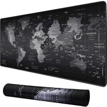 Naque Gaming Mouse Pad 90X40 cm Geniş Dünya Haritası Desenli Kaymaz Tabanlı Dikişli Kenar Büyük Klavye Mouse Altlığı Siyah