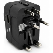 Gümrük Bey Profesyonel Evrensel Seyahat Adaptörü – 1 Adet USB 1 Adet Type-C Portlu Taşınabilir Dönüştürücü